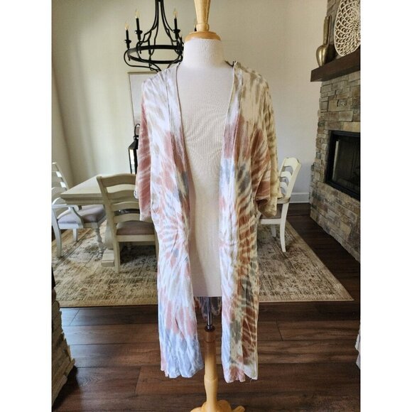 Cotton Boho Tie Dye Kimono‎ Caridgan Size Large - Picture 1 of 8